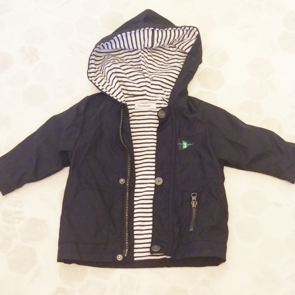 3 Pommes navy rain jacket